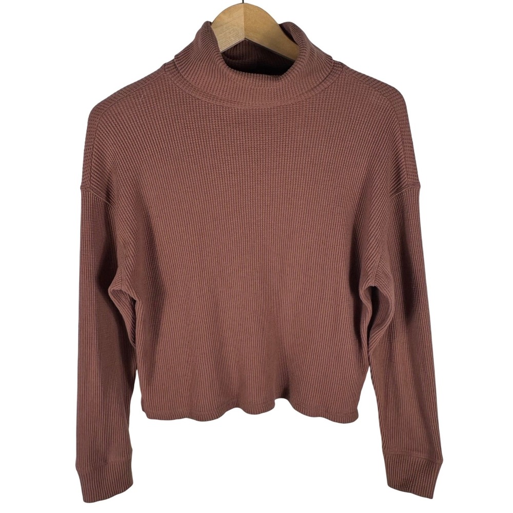 Abercrombie & Fitch Soft A&F Cozy Waffle Knit Turtleneck Top Womens S  Brown